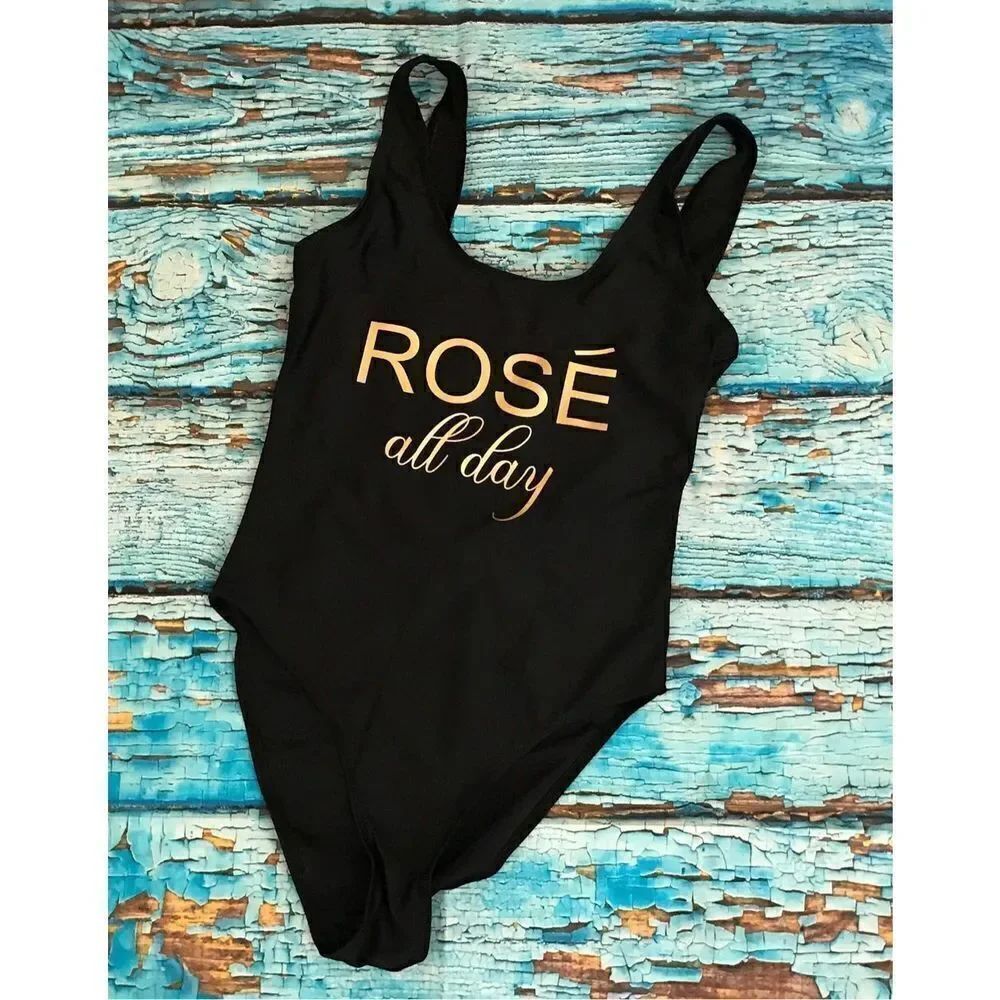 Rose All Day Black One Piece Swimsuit Size M